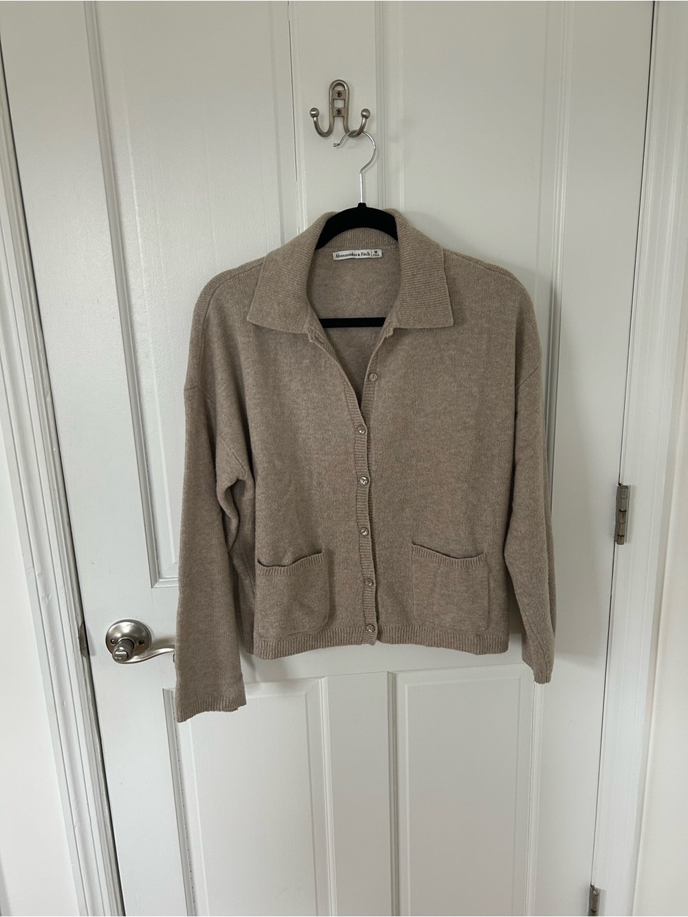 Abercrombie & Fitch Taupe Button-Front Collared Cardigan